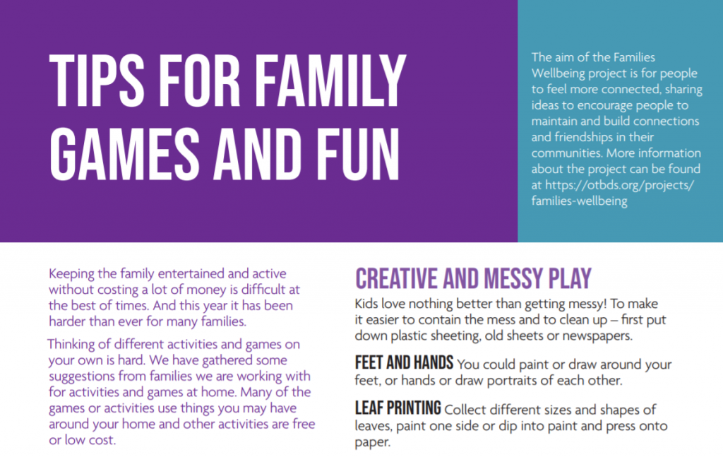 'Tips for family games and fun' PDF resource screenshot.