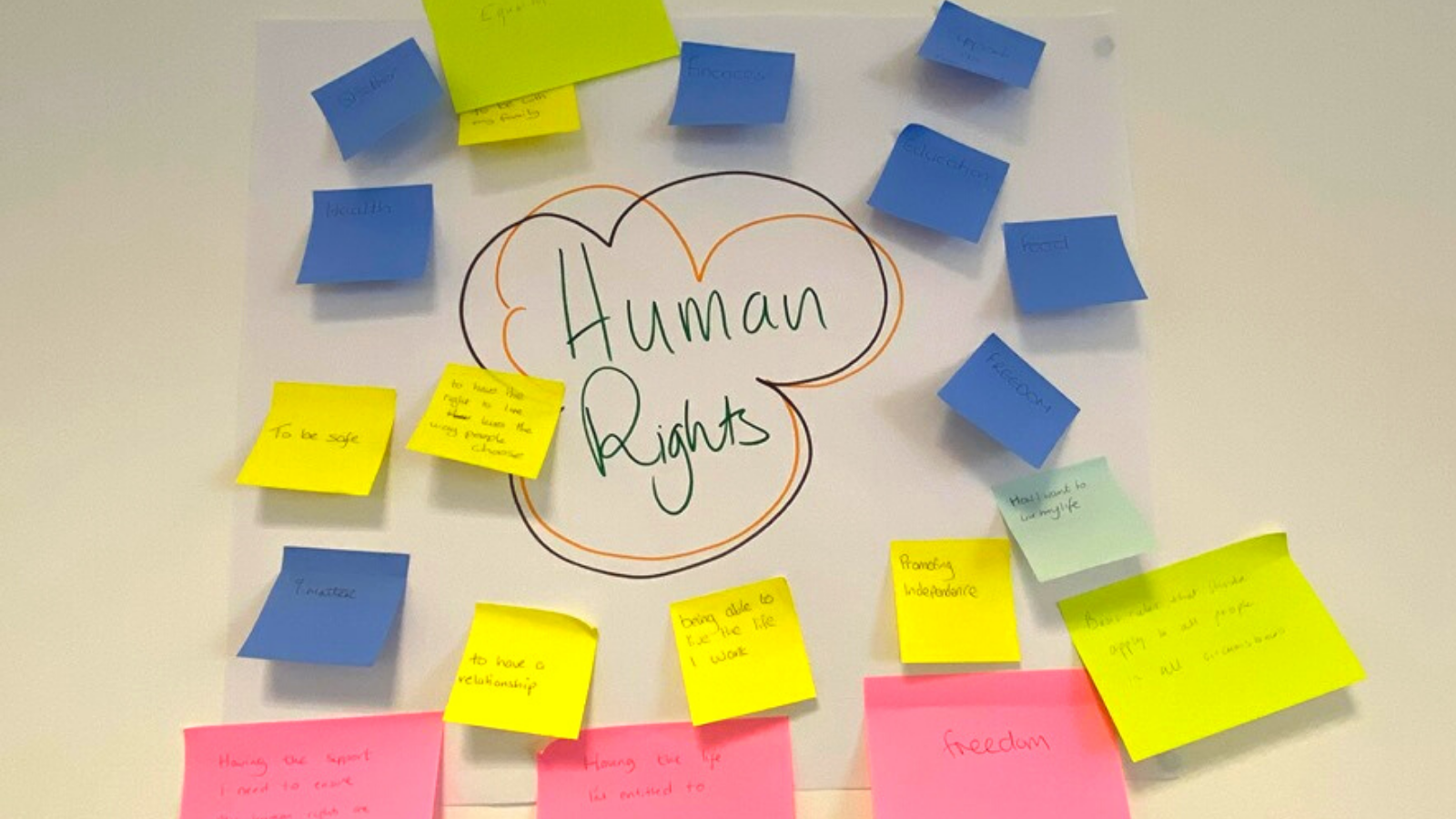 Post-it note wall at a human rights training