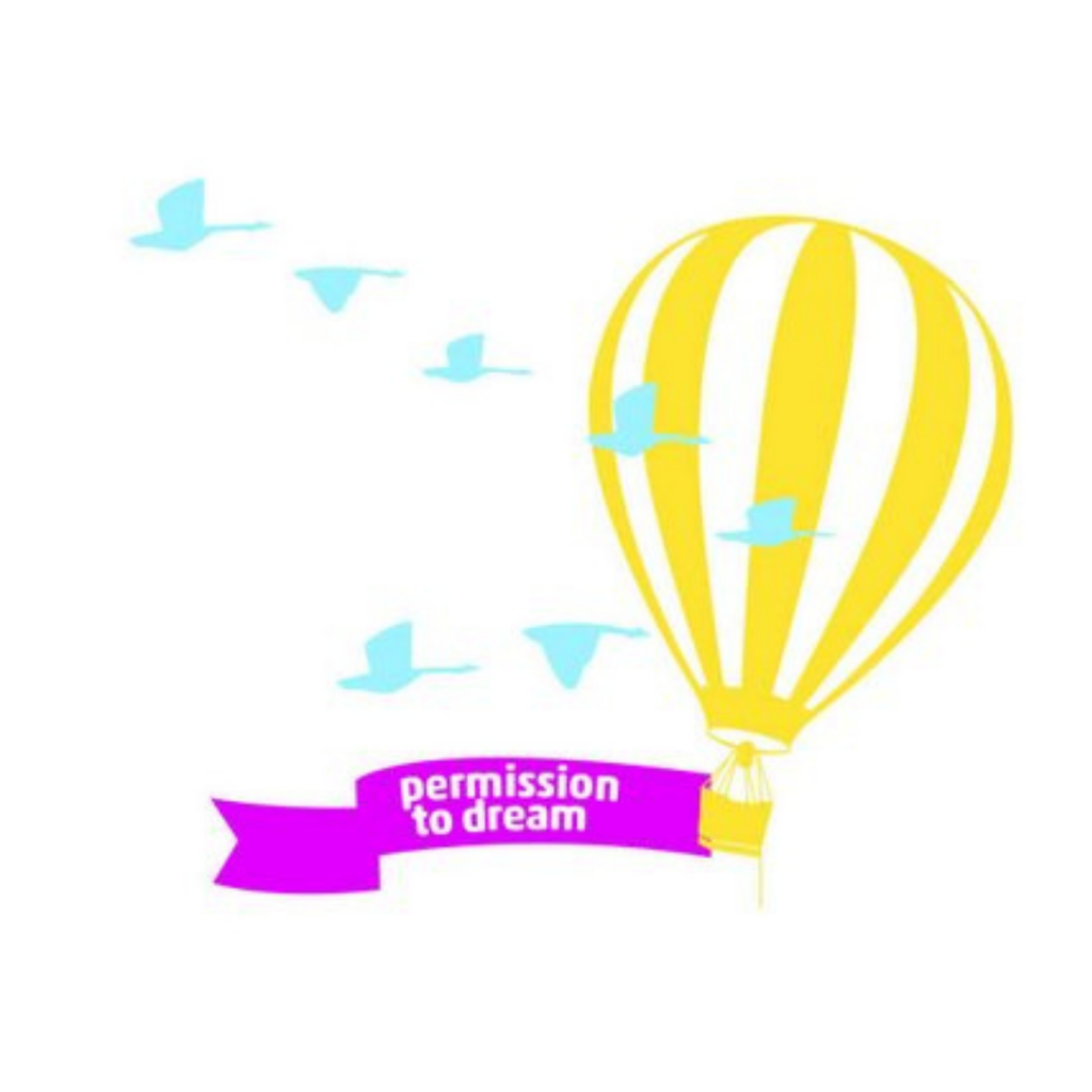 Permission to Dream logo with hot air balloon and flying birds