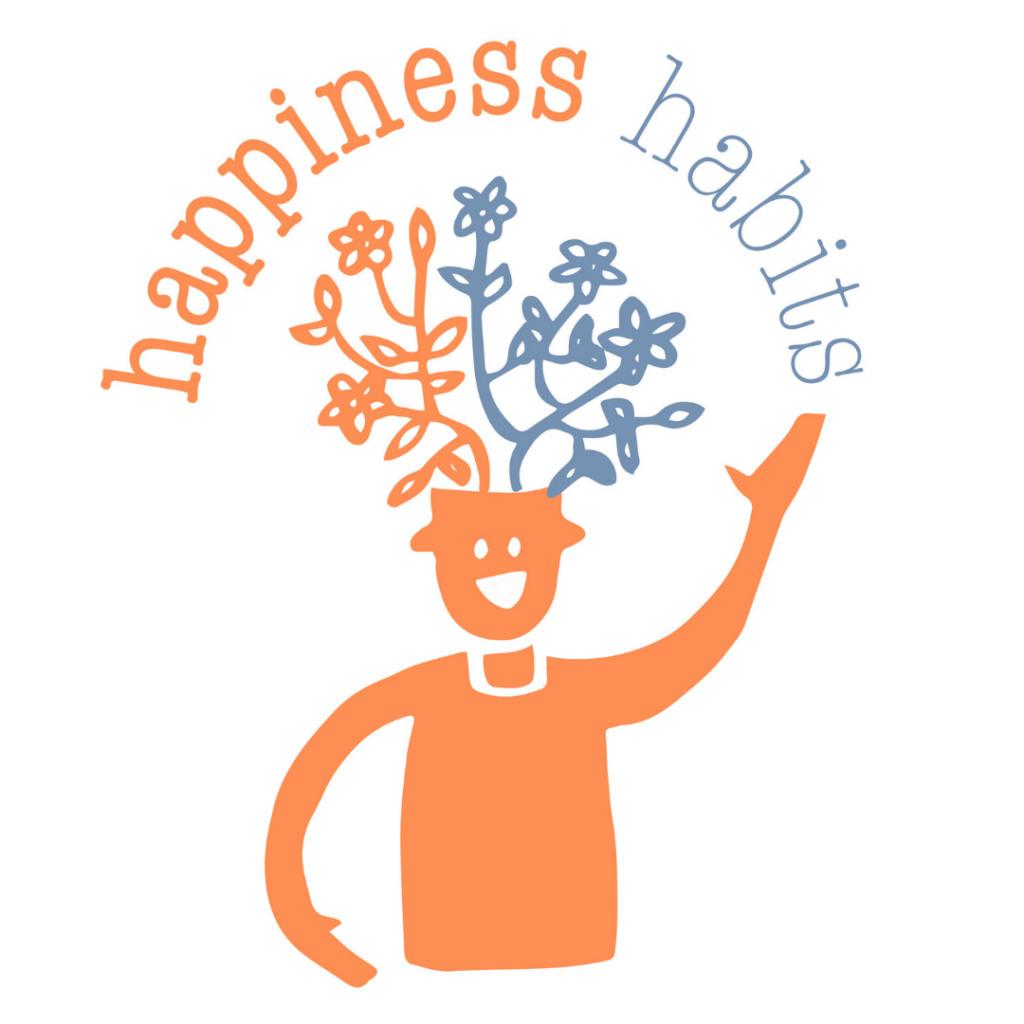 happiness habits logo with flowers growing from someone's mind