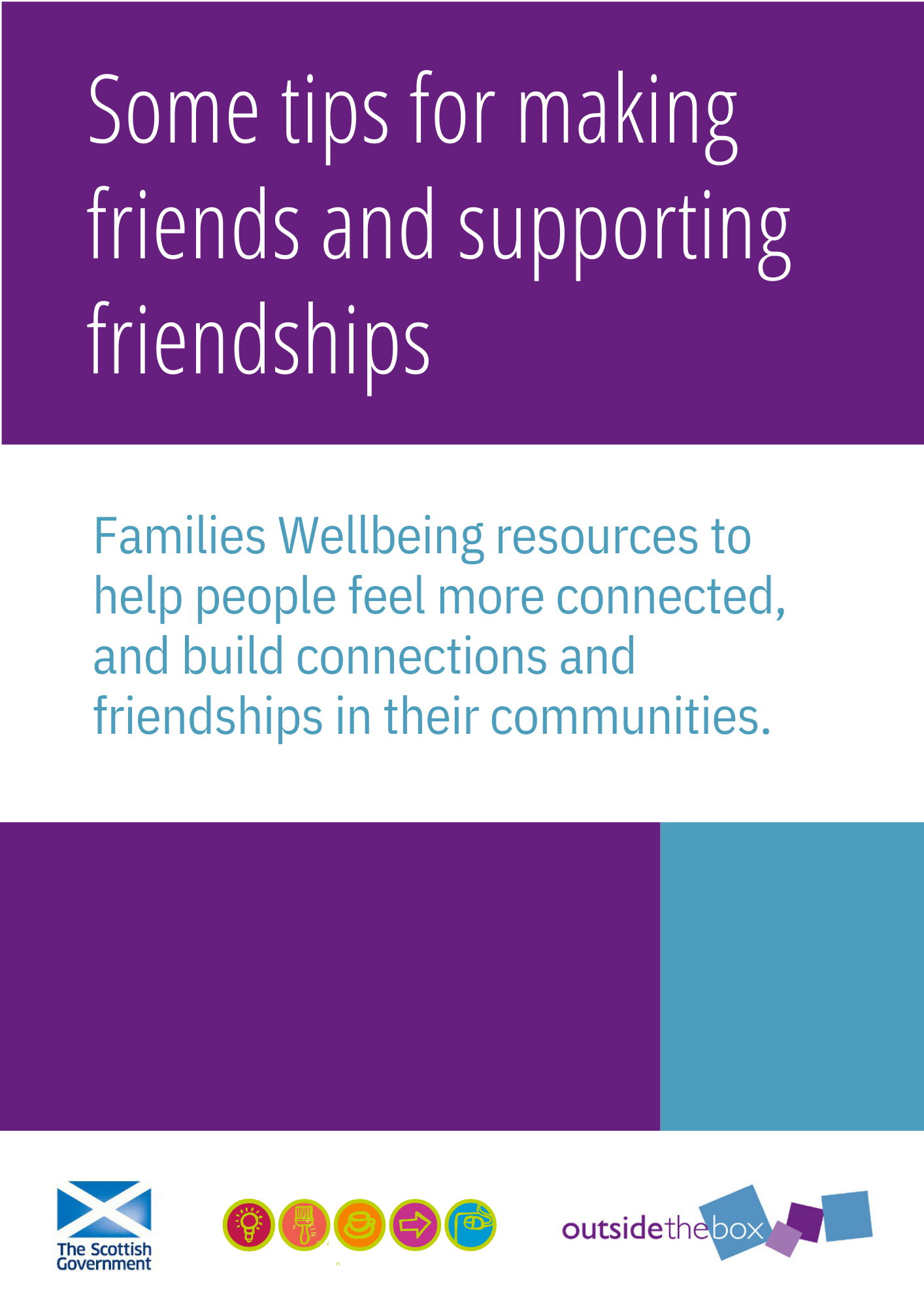 Tips for making friends and supporting friendships. Families Wellbeing resources to help people feel more connected, and build connections and friendships in their communities.