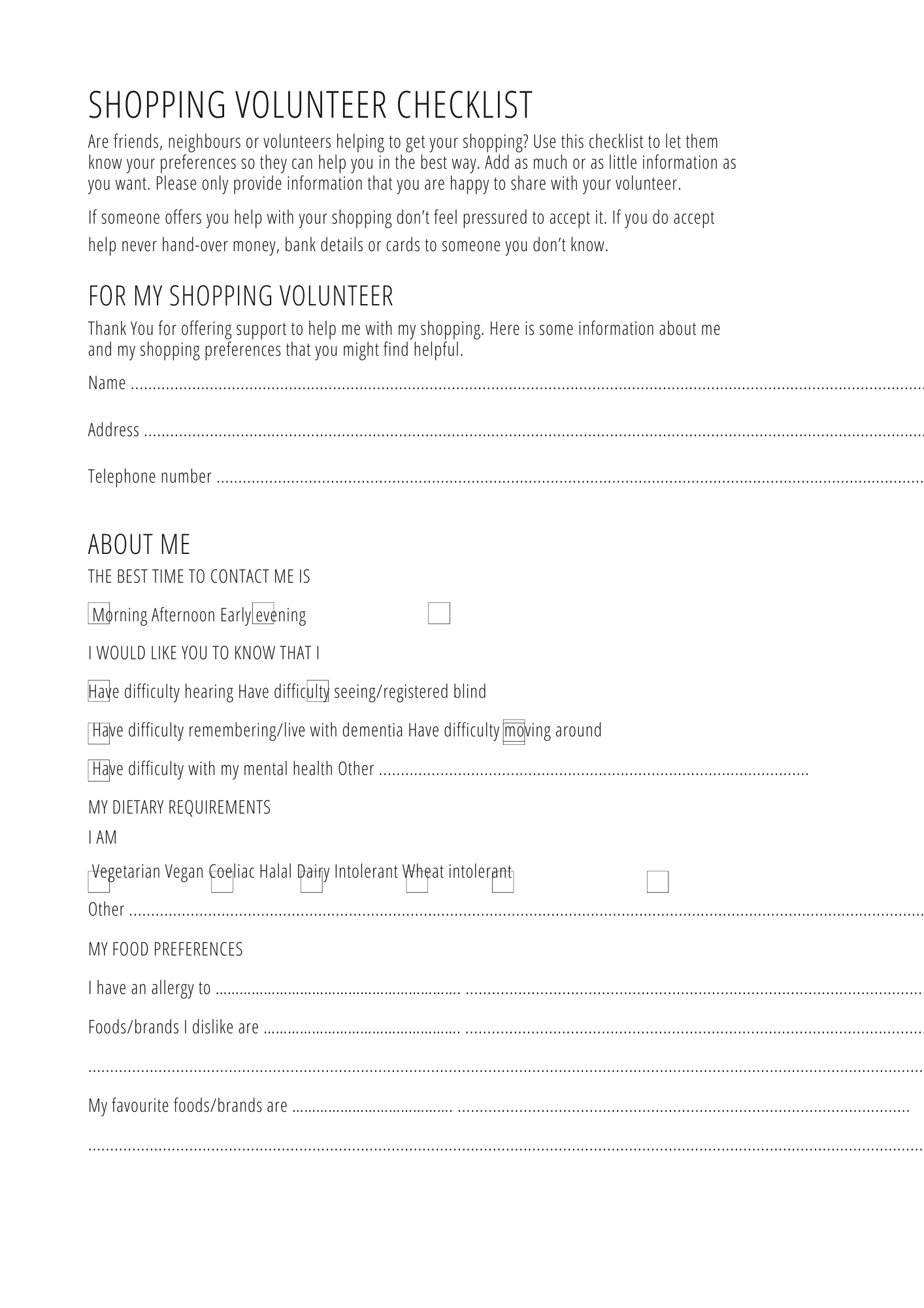 Shopping checklist screenshot