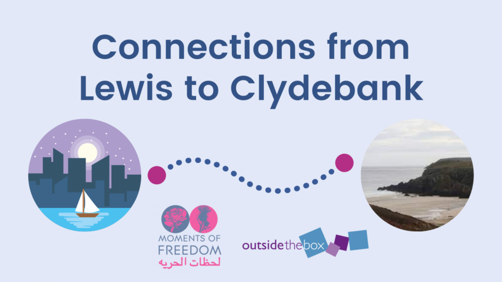 Connections from Lewis to Clydebank; with a decorative river and a beach