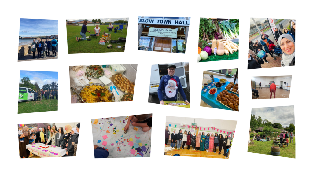 Photo collage of people outdoors and in community centres